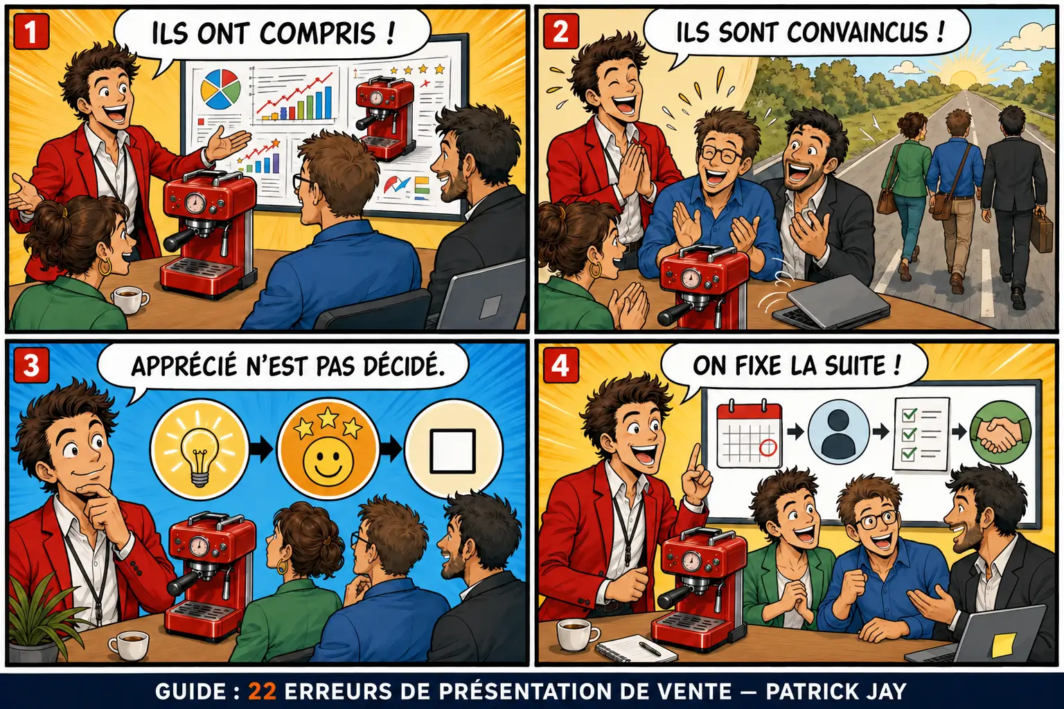 Un client comprend puis apprécie l’offre, mais la décision ne progresse qu’avec une suite explicite